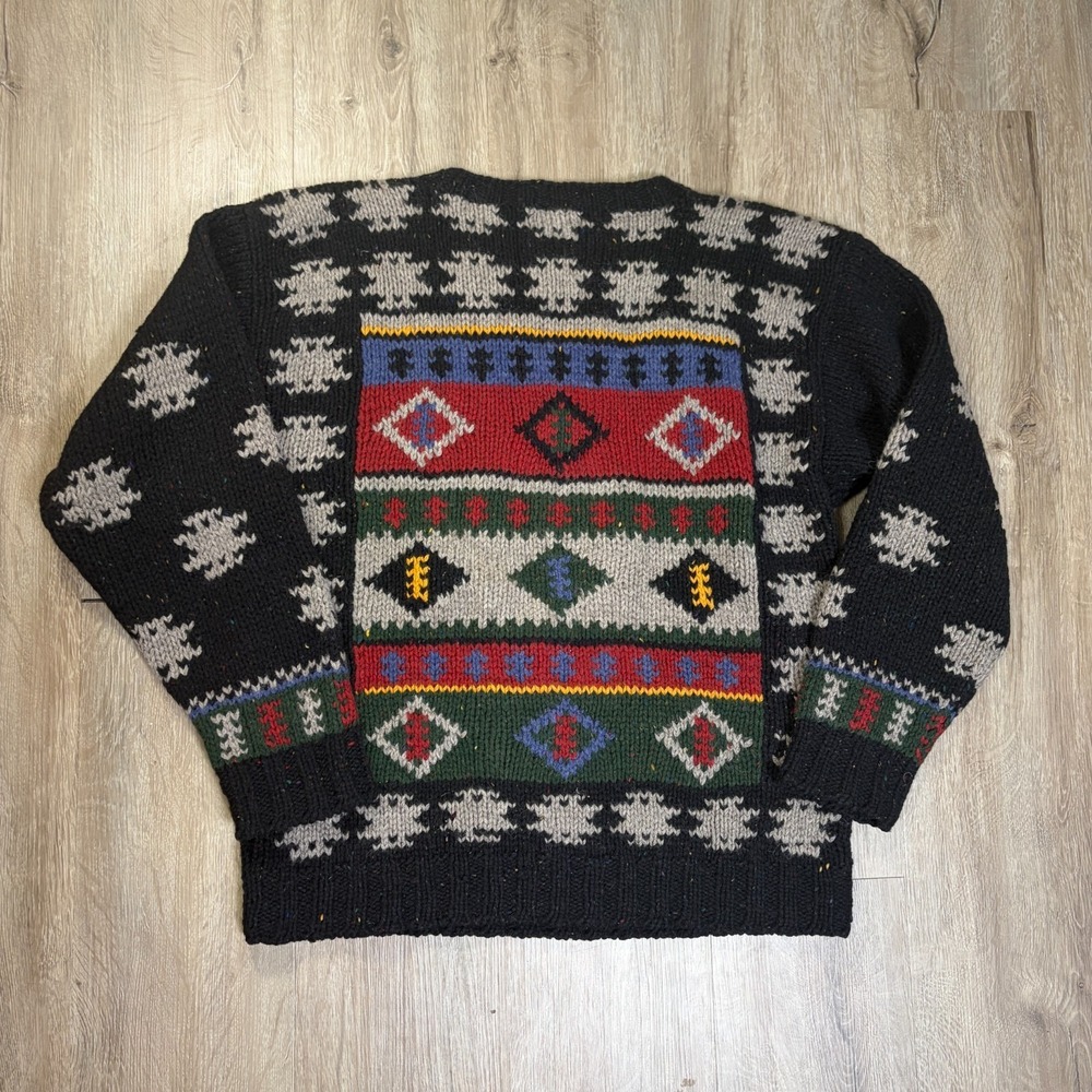 VTG Woolrich 100% Wool Sweater XL Aztec Southwestern Black Pullover Knit - Picture 2 of 6